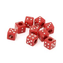 Plastic opaque Dice bead 6 mm hole 3 mm with imitation of pebbles, color red - 20 grams ~ 104 pieces