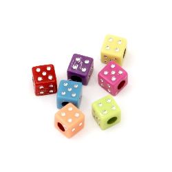 Plastic opaque Dice bead 6 mm hole 3 mm with imitation of crystals, mix - 20 grams ~104 pieces