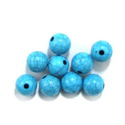 Мънисто имитация тюркоаз топче 10 мм дупка 1.5 мм синьо -20 грама ±35 броя