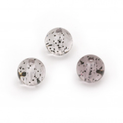 Мънисто кристал топче 10 мм дупка 2 мм прозрачно с брокат цвят черен -20 грама ~35 броя
