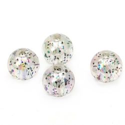 Transparent Ball-shaped Beads /  10 mm, Hole: 1.5 mm / RAINBOW with Glitter - 20 grams ~ 35 pieces
