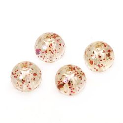 Clear Ball Bead with Glitter / 10 mm, Hole: 1.5 mm / RAINBOW with Red - 20 grams ~ 35 pieces