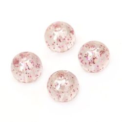 Plastic Transparent Ball Bead / 10 mm, Hole: 1.5 mm / RAINBOW with Pink Glitter - 20 grams ~35 pieces
