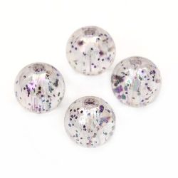 Acrylic Transparent Ball Bead / 10 mm, Hole: 1.5 mm / RAINBOW with Purple Glitter - 20 grams ~ 35 pieces