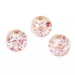 Bead crystal ball 12 mm hole 1.5 mm RAINBOW with glitter pink -20 grams ~ 21 pieces