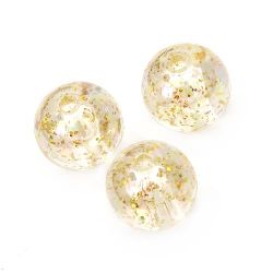 Transparent Ball Bead with Glitter Powder / 14 mm, Hole: 1.5 mm /  RAINBOW with Gold - 20 grams ~ 14 pieces