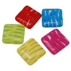 Painted  crystal square bead 20x20x6 mm hole 2 mm MIX - 20 grams ~ 9 pieces