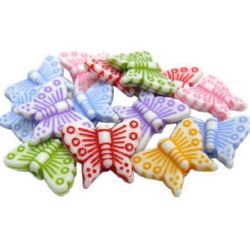 Plastic Butterfly Bead, Assorted Pastel Colors, 13x16x5 mm, Hole: 1.5 mm -50 grams ~ 123 pieces
