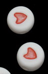 Bead two-tone circle with heart 7x3.5 mm hole 1 mm white and red -20 grams ~ 150 pieces