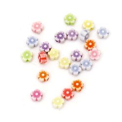 Cute Plastic Two-colored Flower Bead, Assorted Pastel Colors, 7x3 mm, Hole: 1 mm -50 grams ~ 470 pieces