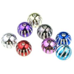 Ball transparent with metallic stripes 10 mm hole 2 mm MIX - 10 pieces