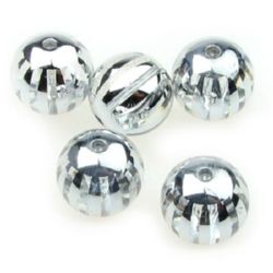 Ball transparent with metallic stripes 18 mm hole 2.5 mm silver -5 pieces