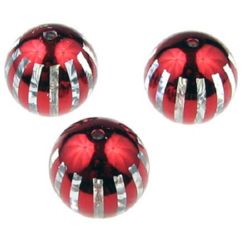 Ball transparent with metallic stripes 18 mm hole 2.5 mm red - 5 pieces
