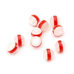 Resin round beads, imitation cat's eye 8 mm hole 2 mm red stripe - 50 pieces