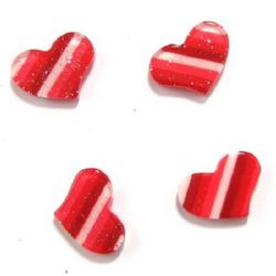 Acrylic resin heart bead 17x23x3 mm red with white - 4 pieces