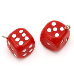 Resin dice pendant 15x15x15 mm hole 2 mm red