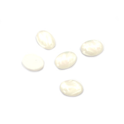 Bead Resin Type Cabochon, Mother-Of-Pearl Imitation, Oval, 14x10x3.5 mm, Color White - 10 Pieces