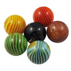 Striped Resin Ball with Brocade, 20 mm, Hole: 3 mm, MIX -5 pieces