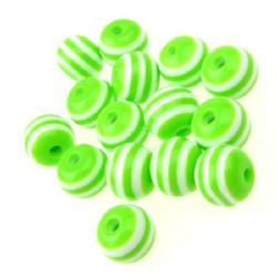 Two-colored Striped Resin Ball, 8x7 mm, Hole: 2 mm, Green and White -50 pieces