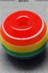 Мънисто резин топче 8x7 мм дупка 2 мм цветно райе -50 броя