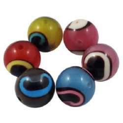 Patterned Resin Ball, 20 mm, Hole: 3 mm, MIX -5 pieces