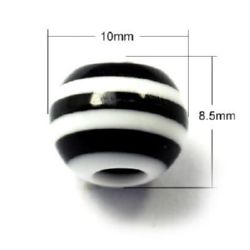 Bila de cauciuc dungi 10x8,5 mm gaură 4 mm alb și negru -20 bucăți