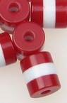 Resin acrylic beads, striped cylinder 9x8 mm strips red and white - 50 pieces