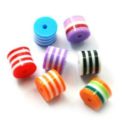 Resin acrylic beads, striped cylinder 9x8 mm striped mix - 50 pieces