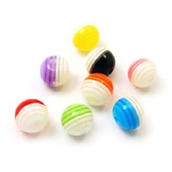 Resin acrylic beads, striped ball 10 mm hole 2 mm colored - 20 pieces