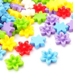 Colorful resin flower bead type cabochon 17x6 mm mixed colors - 10 pieces