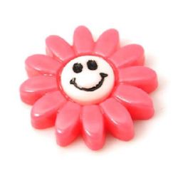 Χάντρα ρητίνης τύπου καμπουσόν λουλούδι  με χαμόγελο 20x20x5 mm ροζ -5 τεμάχια 
