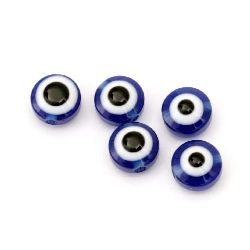 Мънисто резин паричка 8x5 мм дупка 1 мм синьо око -50 броя