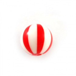 Resin acrylic beads, striped ball 17 mm hole 3 mm white-red - 5 pieces