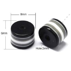 Cilindru de cauciuc 8x6 mm orificiu 2 mm negru cu dungi albe -50 bucăți