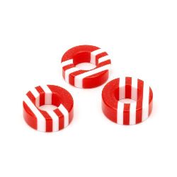 Resin acrylic washer  15x6 mm hole 8 mm striped colored red and white - 10 pieces