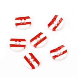 Resin button 13x3 hole 1 mm white and red - 10 pieces