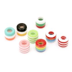 Resin Striped Cylinder Bead for Handmade Jewelry and Decoration, 11x12 mm, Hole: 6 mm, MIX -20 pieces