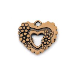 Antique acrylic heart pendant 31x28x5 mm hole 3 mm brown - 50 grams ± 22 pieces