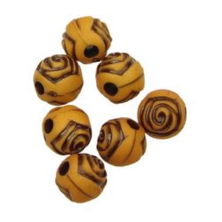 Antique acrylic round bead with rose 10 mm hole 3 mm brown - 50 grams ~ 130 pieces