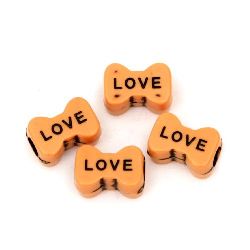 Antique ribbon bow bead with inscription "Love" 14x10 mm hole 4.5 mm color orange - 50 grams ~ 80 pieces