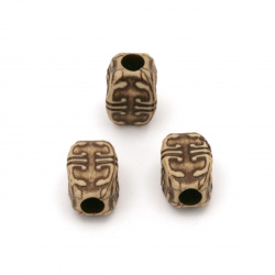 Plastic Cylinder Bead with Antique Ethnic Ornaments, 13x8 mm, Hole: 3.5 mm, Brown -50 grams ± 60 pieces