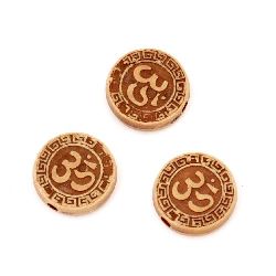 Antique acrylic coin bead with OM sign 15x10 mm hole 2 mm brown - 50 grams ~ 62 pieces