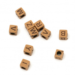 Antique acrylic cube bead with letters 6x6 hole 3 mm color brown dark - 50 grams ± 300 pieces