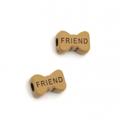Antique acrylic ribbon bead with inscription "Friend'' 14x10 mm hole 3.5 mm color brown - 50 grams ± 85 pieces