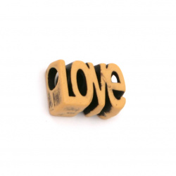 Antique acrylic bead with  'Love" letters 16x11x7 mm hole 4.5 mm color brown - 50 grams ~ 66 pieces