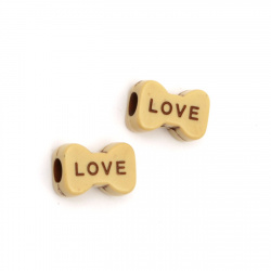 Antique acrylic ribbon  bead with inscription LOVE 14x10 mm hole 4.5 mm color brown - 50 grams ~ 80 pieces