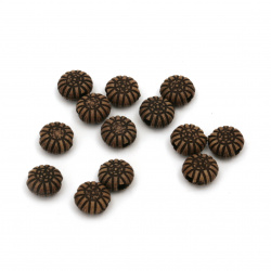 Χάντρα Αντίκ στρογγυλή με λουλούδι 8x4,5 mm τρύπα 1,5 mm χρώμα καφέ -50 γραμμάρια ~ 240 τεμάχια