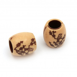 Antique Cylinder Bead / Branch with a Bird,15x15 mm, Hole: 8 mm, Brown -50 grams ~ 30 pieces