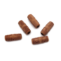 Antique Cylinder Bead for Handmade Accessories and Decoration, 27x10 mm, Hole: 6 mm, Brown -50 grams ~ 29 pieces