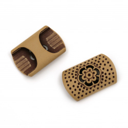 Rectangular Slide Bead ANTIQUE, Wood Imitation, 38x24 mm, Hole: 18x6 mm, Brown -50 grams ~ 20 pieces